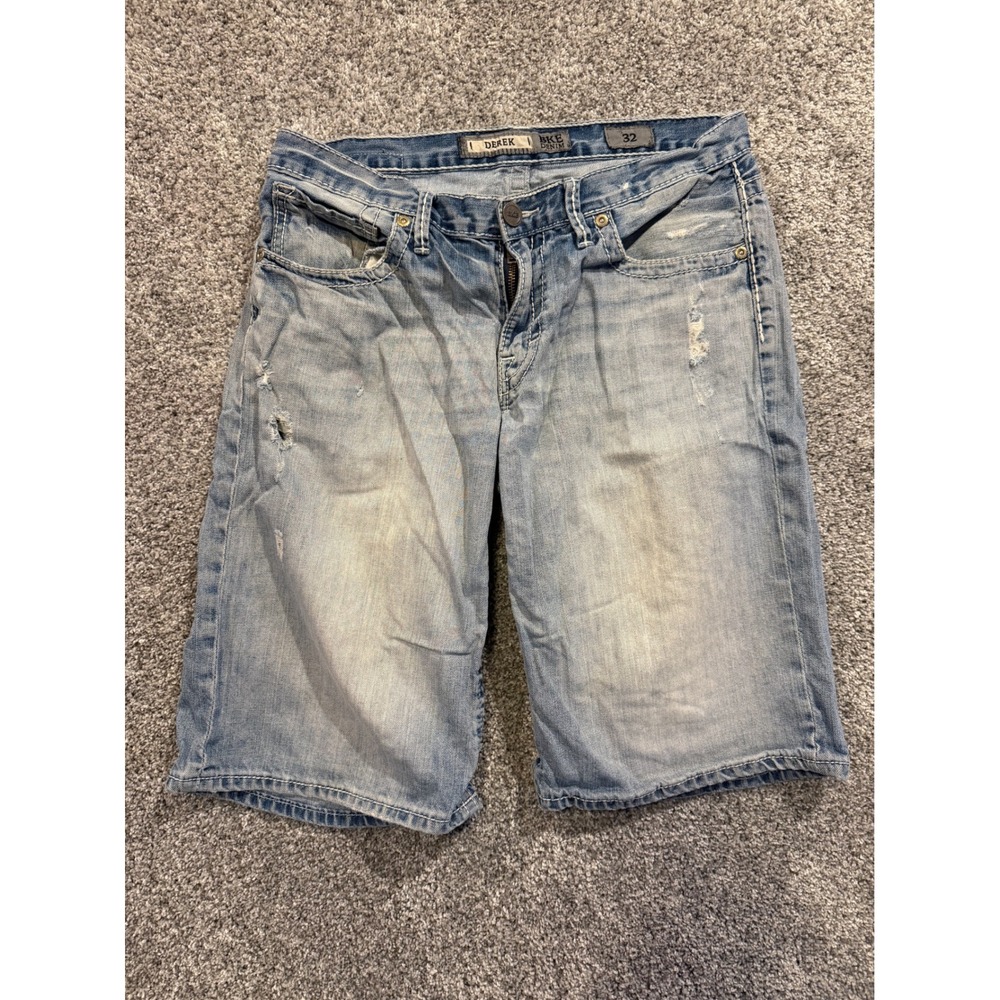 BKE Denim Shorts Mens 32 Blue Derek Distressed Light Wash Thick Stitch Cotton *